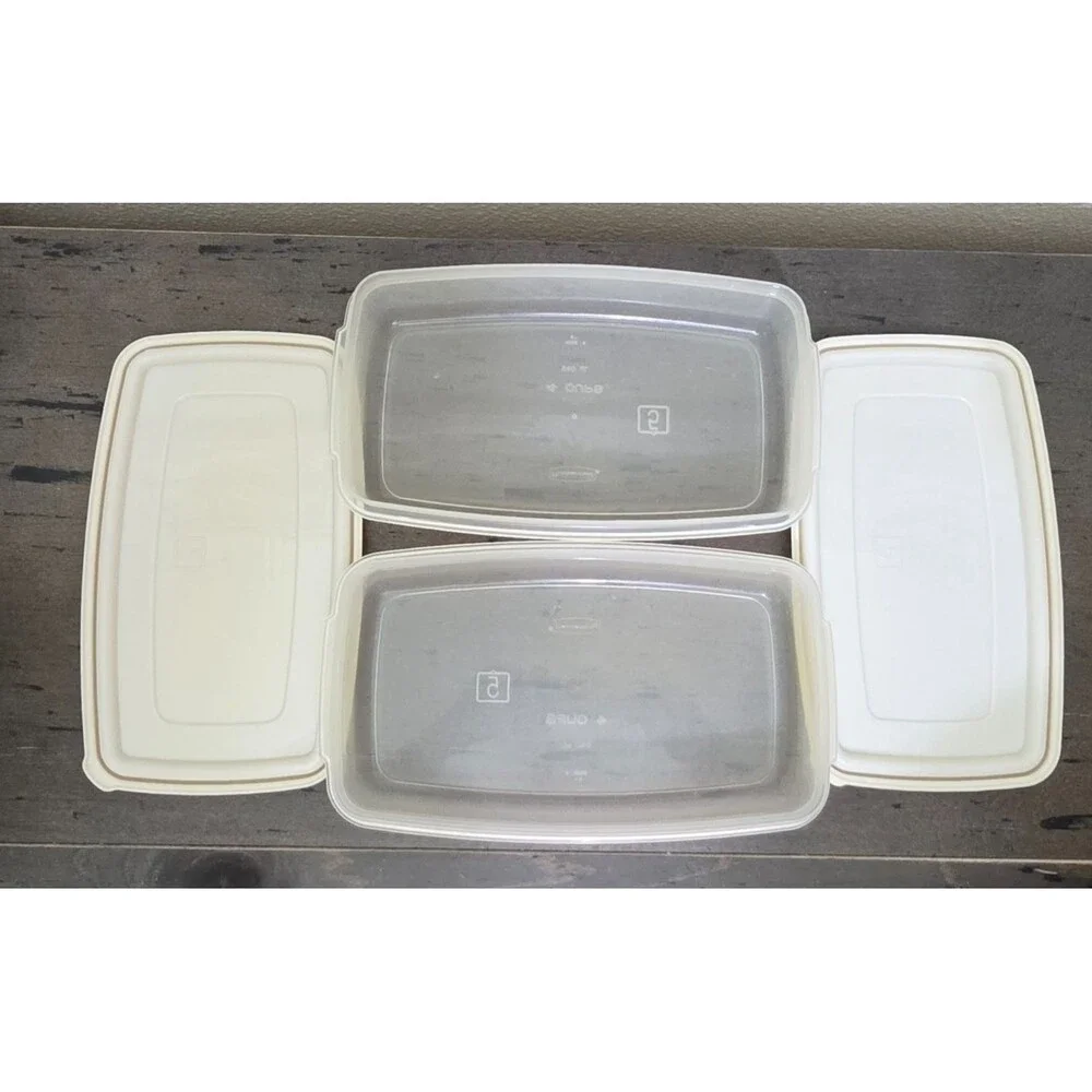 Vintage Rubbermaid Servin Saver #5 Almond 4 Cup Food Storage Containers Set of 2